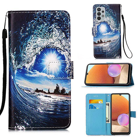 Coque Portefeuille Motif Fantaisie Livre Cuir Etui Clapet Y02B pour Samsung Galaxy A32 4G Bleu Royal