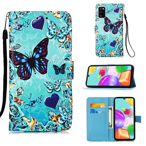 Coque Portefeuille Motif Fantaisie Livre Cuir Etui Clapet Y02B pour Samsung Galaxy A41 Bleu Ciel