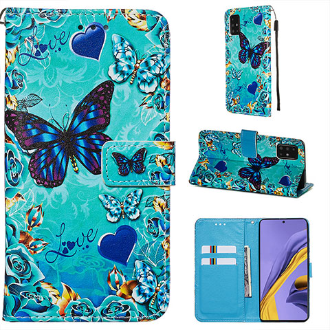 Coque Portefeuille Motif Fantaisie Livre Cuir Etui Clapet Y02B pour Samsung Galaxy A51 4G Bleu Ciel