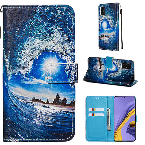 Coque Portefeuille Motif Fantaisie Livre Cuir Etui Clapet Y02B pour Samsung Galaxy A51 4G Bleu Royal