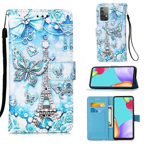 Coque Portefeuille Motif Fantaisie Livre Cuir Etui Clapet Y02B pour Samsung Galaxy A52 4G Bleu Clair