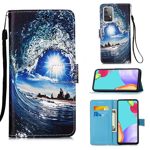 Coque Portefeuille Motif Fantaisie Livre Cuir Etui Clapet Y02B pour Samsung Galaxy A52 5G Bleu Royal