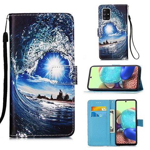 Coque Portefeuille Motif Fantaisie Livre Cuir Etui Clapet Y02B pour Samsung Galaxy A71 4G A715 Bleu Royal