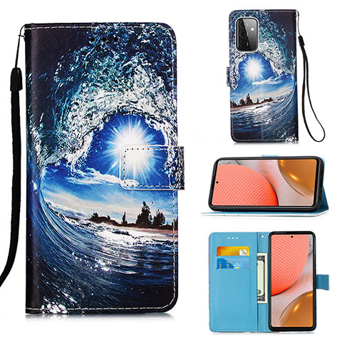 Coque Portefeuille Motif Fantaisie Livre Cuir Etui Clapet Y02B pour Samsung Galaxy A72 5G Bleu Royal