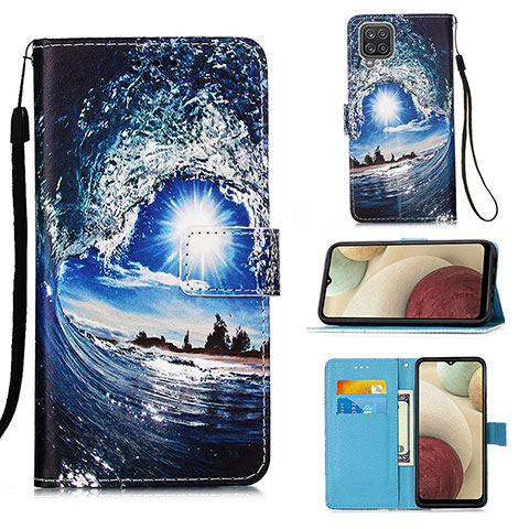 Coque Portefeuille Motif Fantaisie Livre Cuir Etui Clapet Y02B pour Samsung Galaxy F12 Bleu Royal