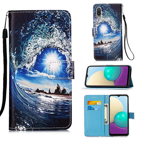 Coque Portefeuille Motif Fantaisie Livre Cuir Etui Clapet Y02B pour Samsung Galaxy M02 Bleu Royal