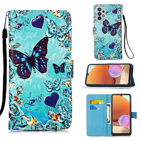 Coque Portefeuille Motif Fantaisie Livre Cuir Etui Clapet Y02B pour Samsung Galaxy M32 5G Bleu Ciel