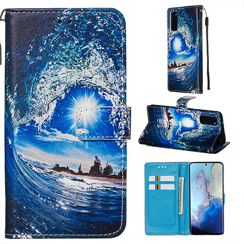 Coque Portefeuille Motif Fantaisie Livre Cuir Etui Clapet Y02B pour Samsung Galaxy S20 5G Bleu Royal