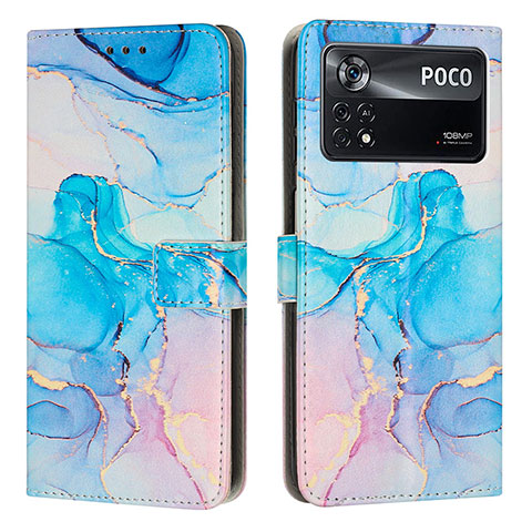 Coque Portefeuille Motif Fantaisie Livre Cuir Etui Clapet Y02X pour Xiaomi Poco X4 Pro 5G Bleu Ciel