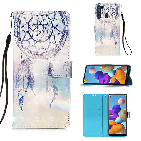 Coque Portefeuille Motif Fantaisie Livre Cuir Etui Clapet Y03B pour Samsung Galaxy A21 Bleu Clair