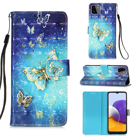 Coque Portefeuille Motif Fantaisie Livre Cuir Etui Clapet Y03B pour Samsung Galaxy A22 5G Bleu Ciel