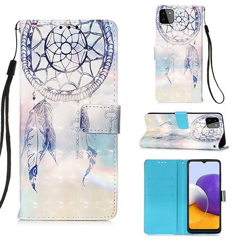 Coque Portefeuille Motif Fantaisie Livre Cuir Etui Clapet Y03B pour Samsung Galaxy A22 5G Bleu Clair