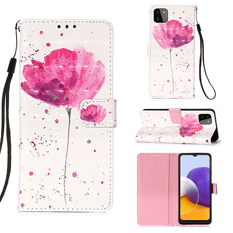 Coque Portefeuille Motif Fantaisie Livre Cuir Etui Clapet Y03B pour Samsung Galaxy A22 5G Rose