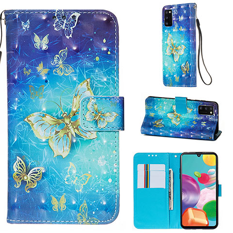 Coque Portefeuille Motif Fantaisie Livre Cuir Etui Clapet Y03B pour Samsung Galaxy A41 Bleu Ciel