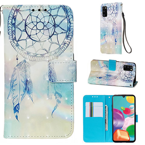 Coque Portefeuille Motif Fantaisie Livre Cuir Etui Clapet Y03B pour Samsung Galaxy A41 Bleu Clair