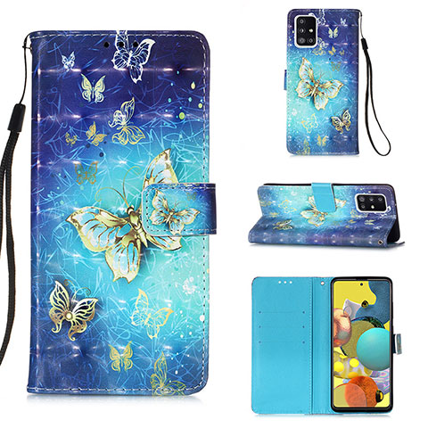 Coque Portefeuille Motif Fantaisie Livre Cuir Etui Clapet Y03B pour Samsung Galaxy A51 4G Bleu Ciel