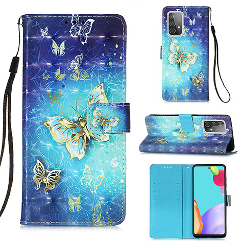 Coque Portefeuille Motif Fantaisie Livre Cuir Etui Clapet Y03B pour Samsung Galaxy A52 4G Bleu Ciel