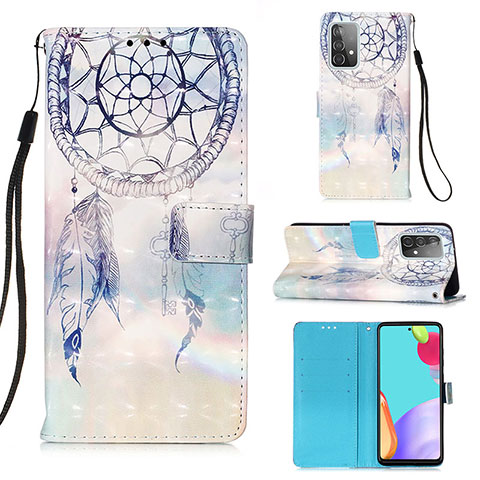 Coque Portefeuille Motif Fantaisie Livre Cuir Etui Clapet Y03B pour Samsung Galaxy A52 4G Bleu Clair