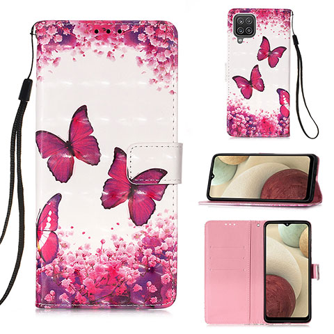 Coque Portefeuille Motif Fantaisie Livre Cuir Etui Clapet Y03B pour Samsung Galaxy F12 Rose Rouge