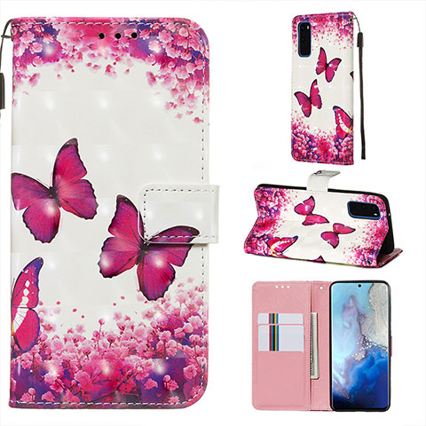 Coque Portefeuille Motif Fantaisie Livre Cuir Etui Clapet Y03B pour Samsung Galaxy S20 5G Rose Rouge