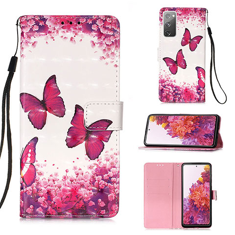 Coque Portefeuille Motif Fantaisie Livre Cuir Etui Clapet Y03B pour Samsung Galaxy S20 FE 4G Rose Rouge