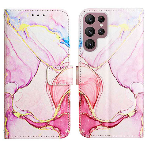 Coque Portefeuille Motif Fantaisie Livre Cuir Etui Clapet Y03B pour Samsung Galaxy S22 Ultra 5G Rose