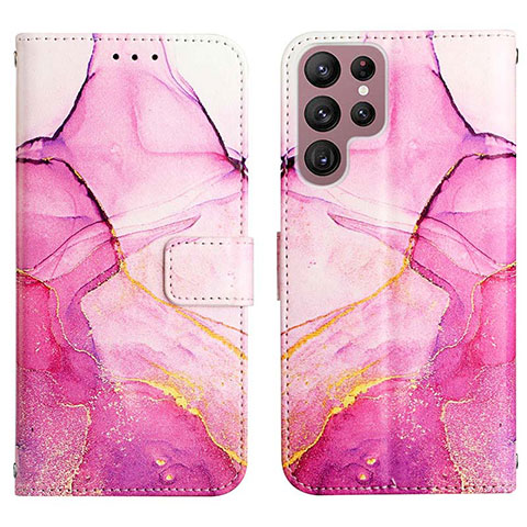 Coque Portefeuille Motif Fantaisie Livre Cuir Etui Clapet Y03B pour Samsung Galaxy S22 Ultra 5G Rose Rouge