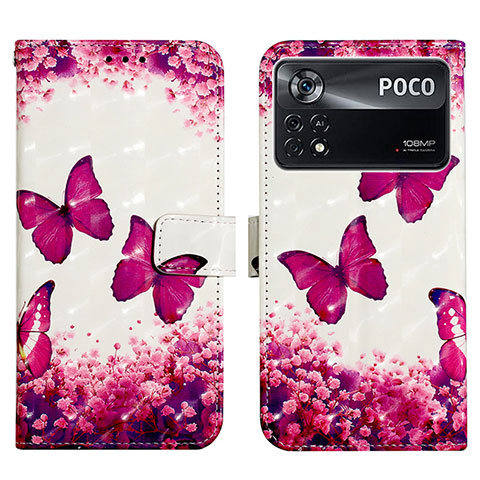 Coque Portefeuille Motif Fantaisie Livre Cuir Etui Clapet Y03B pour Xiaomi Poco X4 Pro 5G Rose Rouge