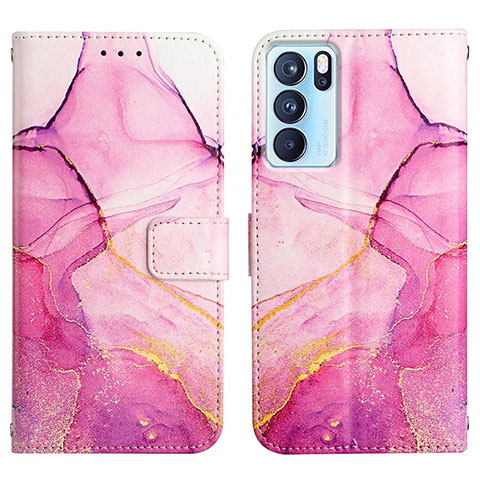 Coque Portefeuille Motif Fantaisie Livre Cuir Etui Clapet Y04B pour Oppo Reno6 Pro 5G India Rose Rouge