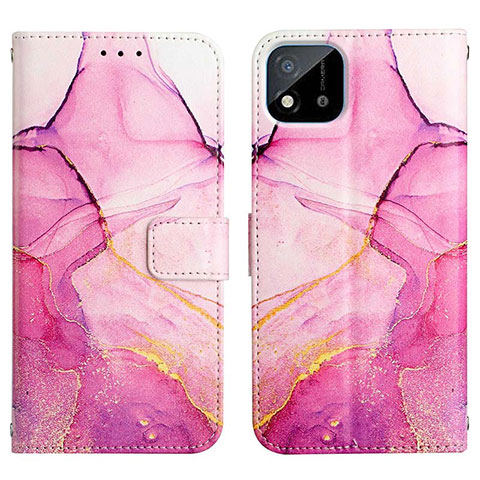 Coque Portefeuille Motif Fantaisie Livre Cuir Etui Clapet Y04B pour Realme C20A Rose Rouge