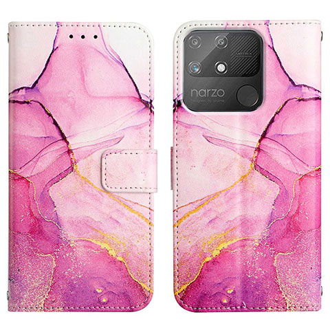 Coque Portefeuille Motif Fantaisie Livre Cuir Etui Clapet Y04B pour Realme Narzo 50A Rose Rouge