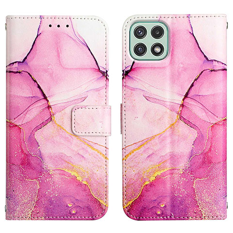 Coque Portefeuille Motif Fantaisie Livre Cuir Etui Clapet Y04B pour Samsung Galaxy F42 5G Rose Rouge