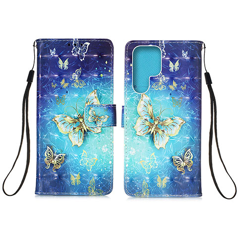 Coque Portefeuille Motif Fantaisie Livre Cuir Etui Clapet Y04B pour Samsung Galaxy S22 Ultra 5G Bleu