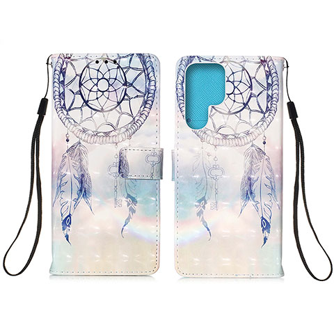 Coque Portefeuille Motif Fantaisie Livre Cuir Etui Clapet Y04B pour Samsung Galaxy S23 Ultra 5G Bleu Clair