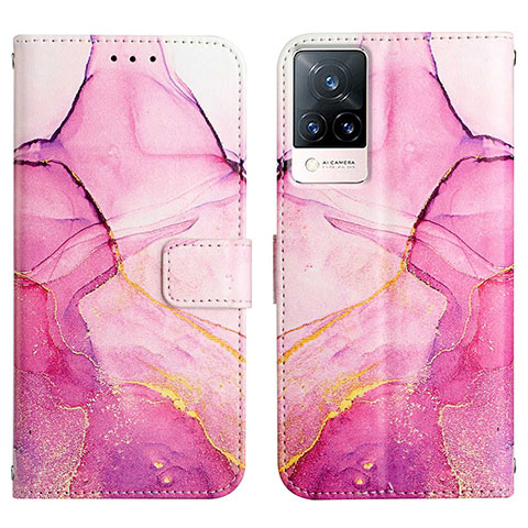 Coque Portefeuille Motif Fantaisie Livre Cuir Etui Clapet Y04B pour Vivo V21 5G Rose Rouge