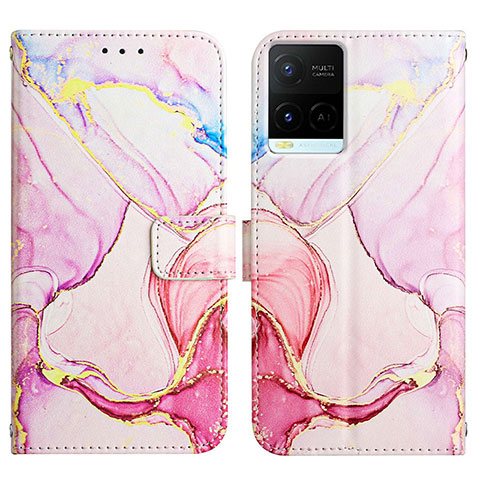 Coque Portefeuille Motif Fantaisie Livre Cuir Etui Clapet Y04B pour Vivo Y21 Rose