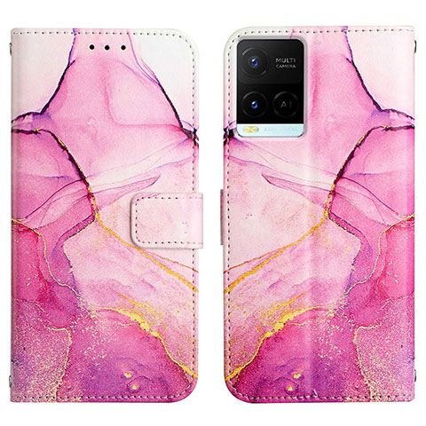 Coque Portefeuille Motif Fantaisie Livre Cuir Etui Clapet Y04B pour Vivo Y21e Rose Rouge