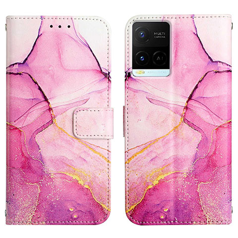 Coque Portefeuille Motif Fantaisie Livre Cuir Etui Clapet Y04B pour Vivo Y21s Rose Rouge