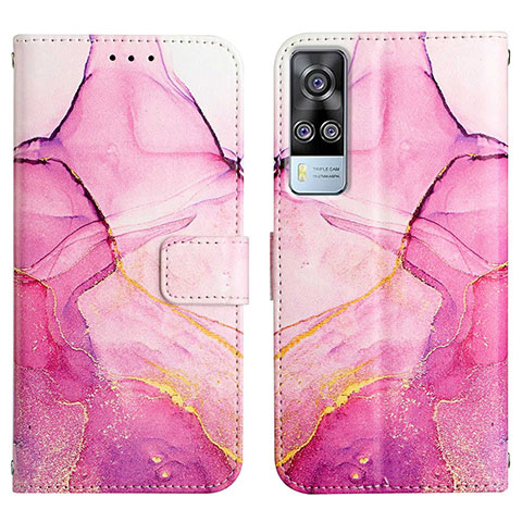 Coque Portefeuille Motif Fantaisie Livre Cuir Etui Clapet Y04B pour Vivo Y51A Rose Rouge