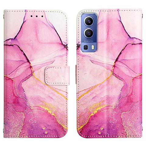 Coque Portefeuille Motif Fantaisie Livre Cuir Etui Clapet Y04B pour Vivo Y52 5G Rose Rouge