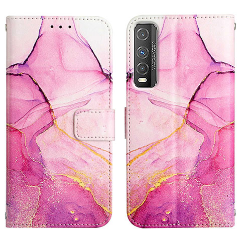 Coque Portefeuille Motif Fantaisie Livre Cuir Etui Clapet Y04B pour Vivo Y70t 5G Rose Rouge