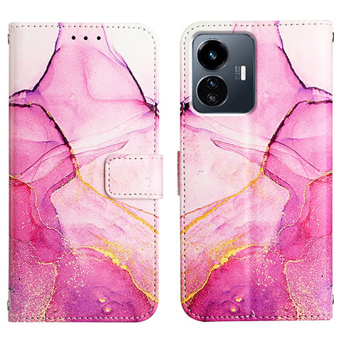 Coque Portefeuille Motif Fantaisie Livre Cuir Etui Clapet Y04B pour Vivo Y77e 5G Rose Rouge