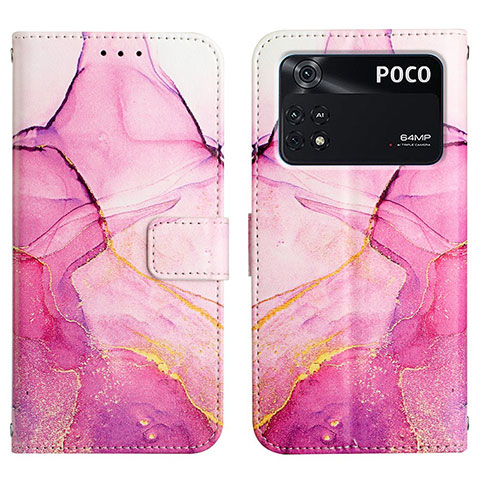 Coque Portefeuille Motif Fantaisie Livre Cuir Etui Clapet Y04B pour Xiaomi Poco M4 Pro 4G Rose Rouge