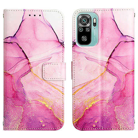 Coque Portefeuille Motif Fantaisie Livre Cuir Etui Clapet Y04B pour Xiaomi Redmi Note 10 4G Rose Rouge