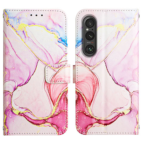 Coque Portefeuille Motif Fantaisie Livre Cuir Etui Clapet YB4 pour Sony Xperia 1 V Rose