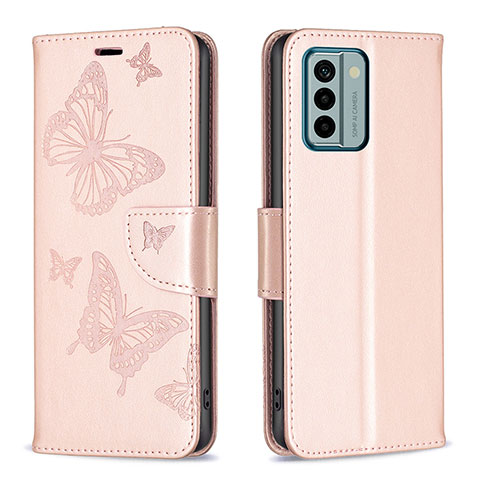 Coque Portefeuille Papillon Livre Cuir Etui Clapet B01F pour Nokia G22 Or Rose