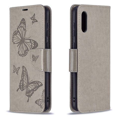 Coque Portefeuille Papillon Livre Cuir Etui Clapet B01F pour Samsung Galaxy A02 Gris