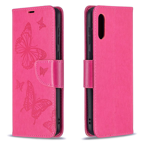Coque Portefeuille Papillon Livre Cuir Etui Clapet B01F pour Samsung Galaxy A02 Rose Rouge