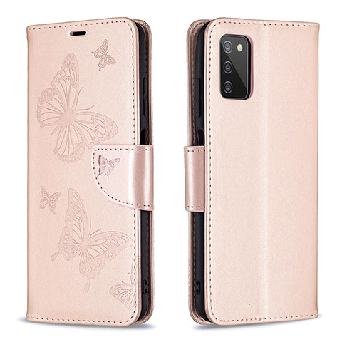 Coque Portefeuille Papillon Livre Cuir Etui Clapet B01F pour Samsung Galaxy A03s Or Rose