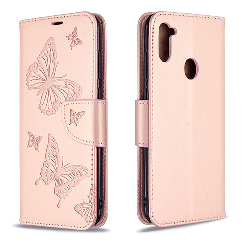 Coque Portefeuille Papillon Livre Cuir Etui Clapet B01F pour Samsung Galaxy A11 Or Rose